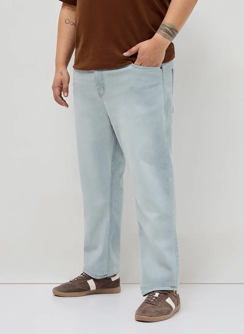 أوربانو فاشن Urbano Plus Men's Ice Grey Straight Fit Washed Denim Jeans Stretchable